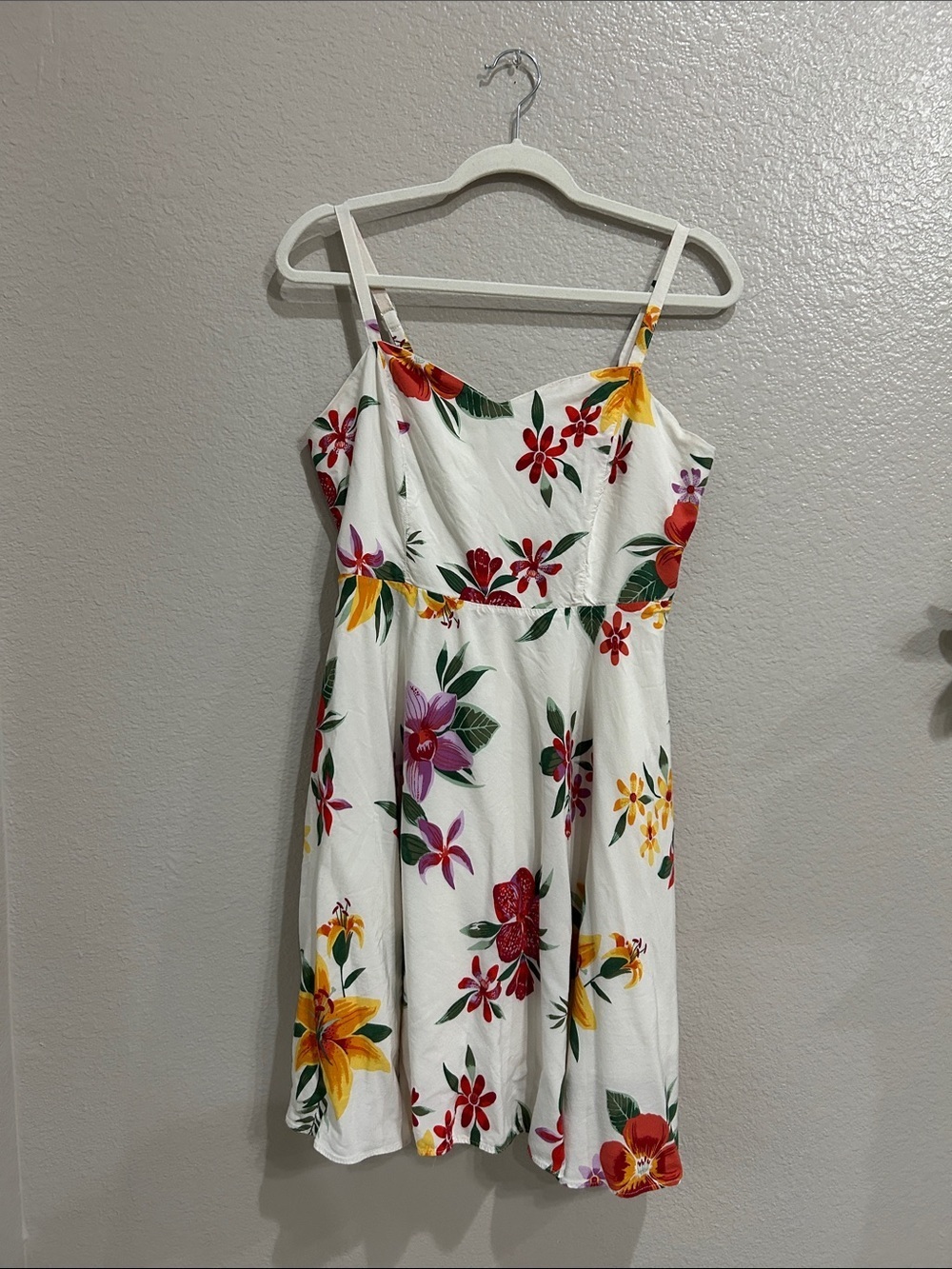 Old Navy White Floral Mini Dress Multicolor Bloom Print Sz L Summer Chic TC0121